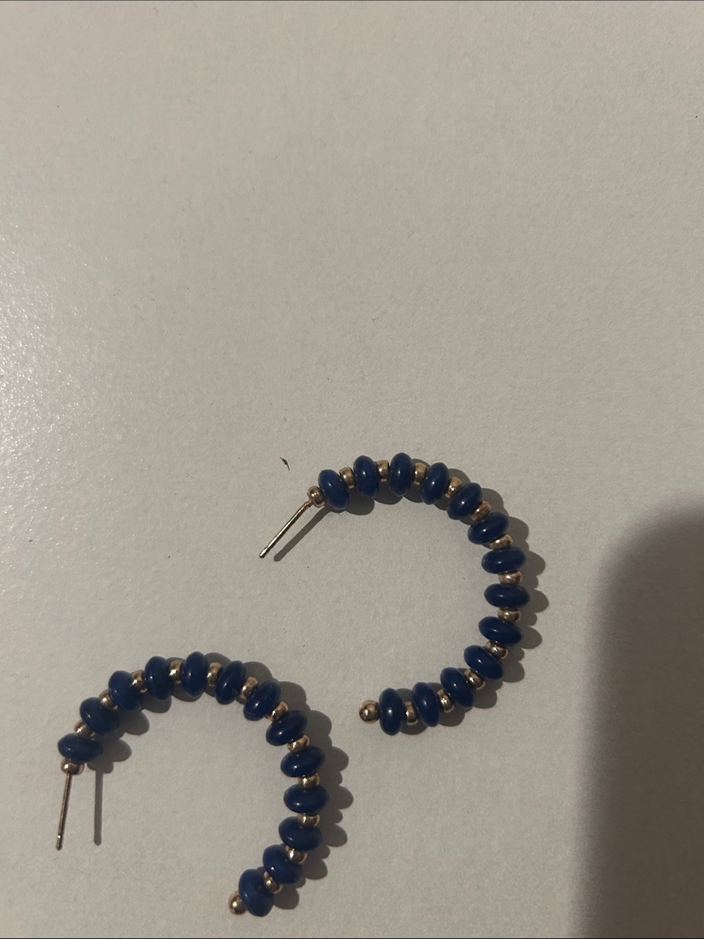 Old Navy Blue Beaded Hoop Earrings with Gold Accents